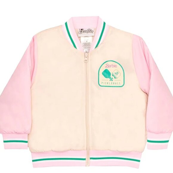 Barbie Girls Varsity Jacket Pink & Ivory –Size 4, 5, 6X Official Mattel Apparel - Picture 1 of 3